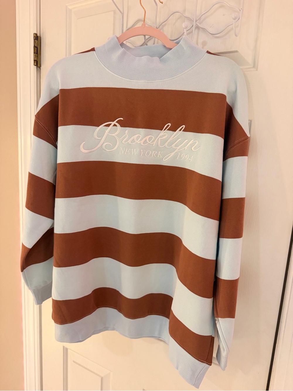 Altar'd State Striped 'Brooklyn' Crewneck - Light Blue & Brown